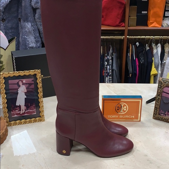 TORY BURCH BROOKE TALL BOOTS/SLOUCHY COLOR CLARET WITH WRAPPED HEEL SZ US 8 1/2 - Picture 6 of 15